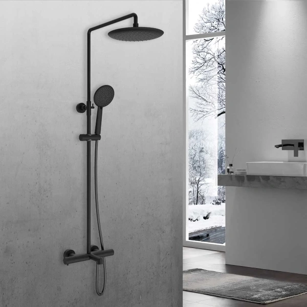 Душевая стойка Vincea Desire VSFS-1D1TMB с термостатом, черная матовая фото в интернет-магазине «Wasser-Haus.ru»