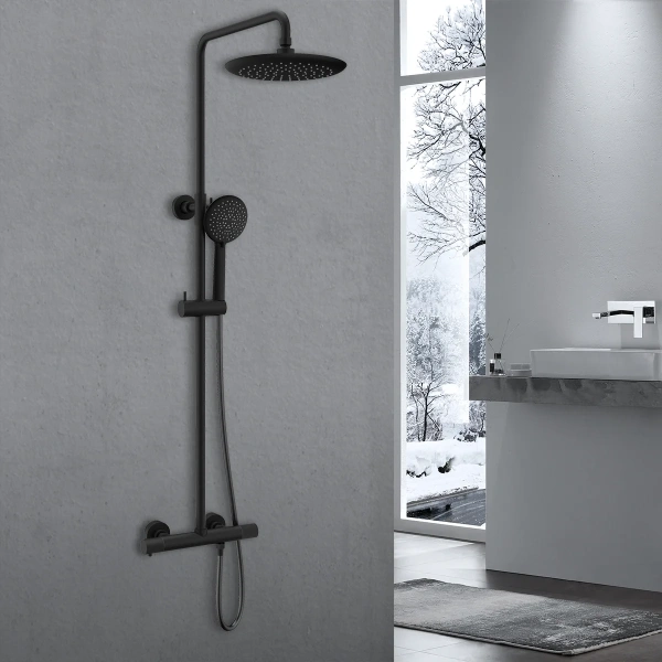 Душевая стойка Vincea Desire VSFS-1D0TMB с термостатом, черная матовая фото в интернет-магазине «Wasser-Haus.ru»