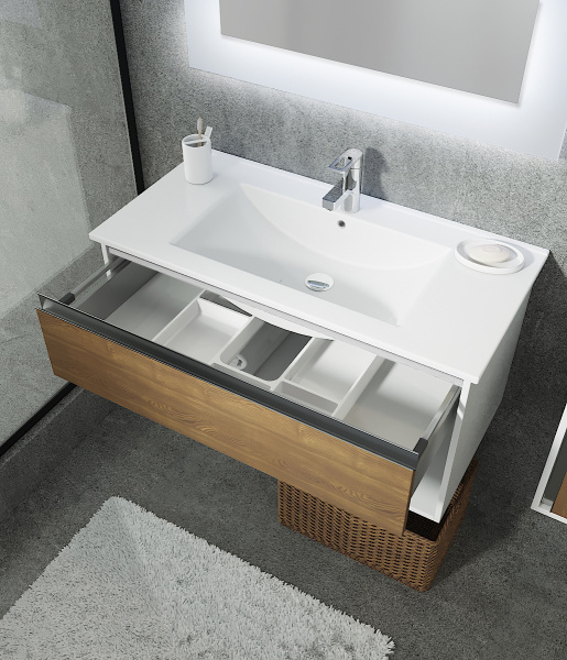 Мебель для ванной Sanvit Контур 90 белый глянец/манзония кофейная фото в интернет-магазине «Wasser-Haus.ru»