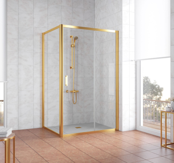 Душевой уголок Vegas Glass ZP+ZPV 120*90 09 01 профиль золото, стекло прозрачное фото в интернет-магазине «Wasser-Haus.ru»