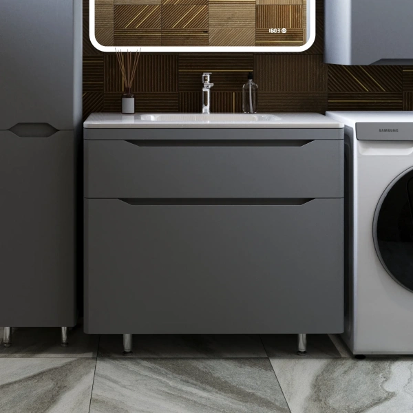 Мебель для ванной Style Line Марелла 90 напольная, серая фото в интернет-магазине «Wasser-Haus.ru»