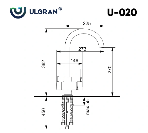 Смеситель для кухни Ulgran U-020-304 нержавеющая сталь фото в интернет-магазине «Wasser-Haus.ru»