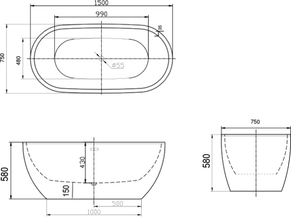 Акриловая ванна Art&Max AM-218-1500-750 150x75 фото в интернет-магазине «Wasser-Haus.ru»