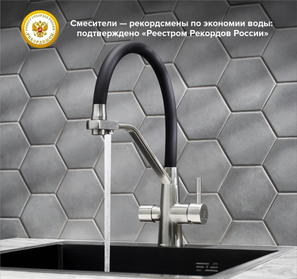Смеситель для кухни РМС SUS127BL-016F-015 с гибким изливом, хром, черный фото в интернет-магазине «Wasser-Haus.ru»