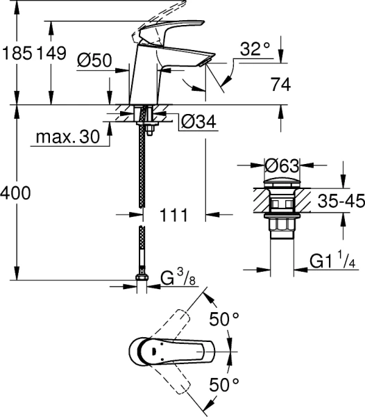 Смеситель для раковины Grohe Eurosmart 23968003 фото в интернет-магазине «Wasser-Haus.ru»