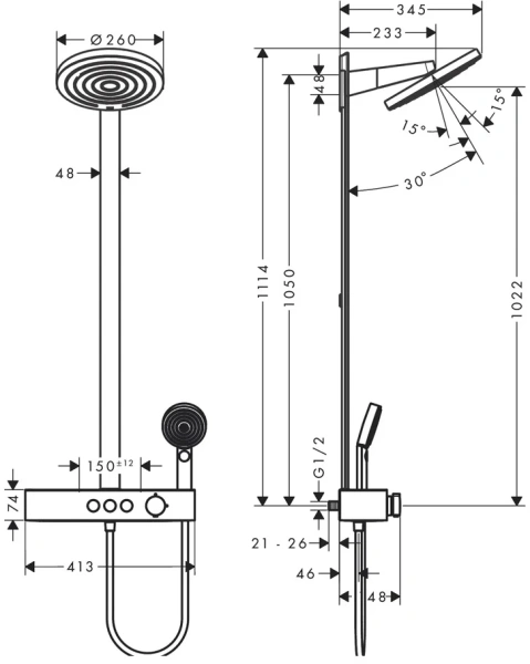 Душевая стойка Hansgrohe Pulsify Showerpipe 260 2jet 24240700, матовый белый фото в интернет-магазине «Wasser-Haus.ru»