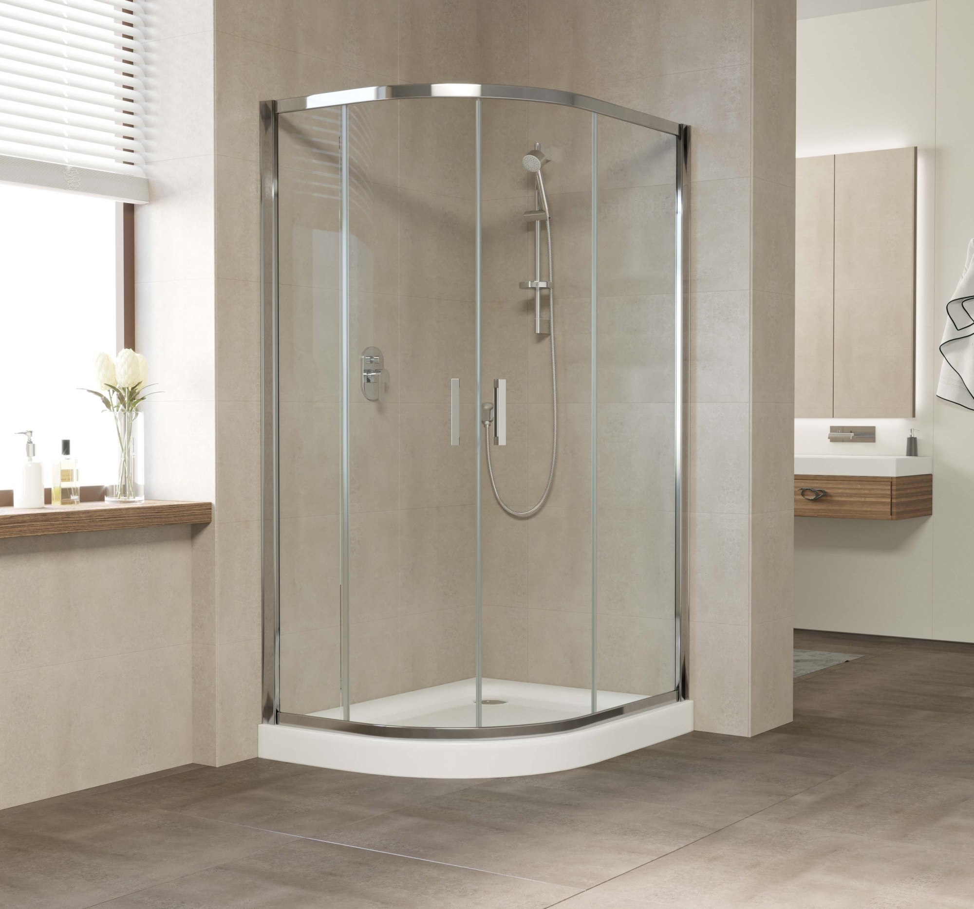 Душевой уголок Vegas Glass ZS-F 110*100 08 01 профиль глянцевый хром, стекло прозрачное фото в интернет-магазине «Wasser-Haus.ru»