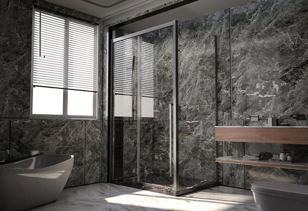 Душевой уголок Veconi Premium Trento PTC-SP-30GR 130x80, профиль брашированный графит, стекло прозрачное фото в интернет-магазине «Wasser-Haus.ru»