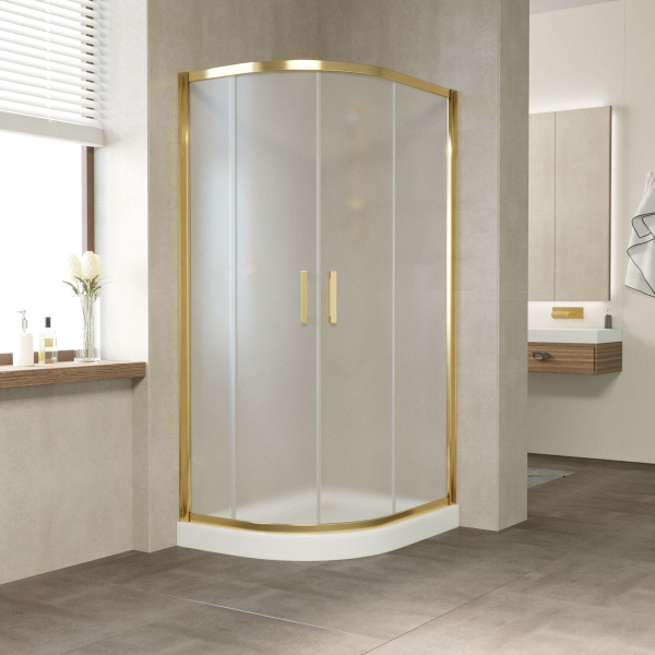 Душевой уголок Vegas Glass ZS-F 90*80 09 10 профиль золото, стекло сатин фото в интернет-магазине «Wasser-Haus.ru»