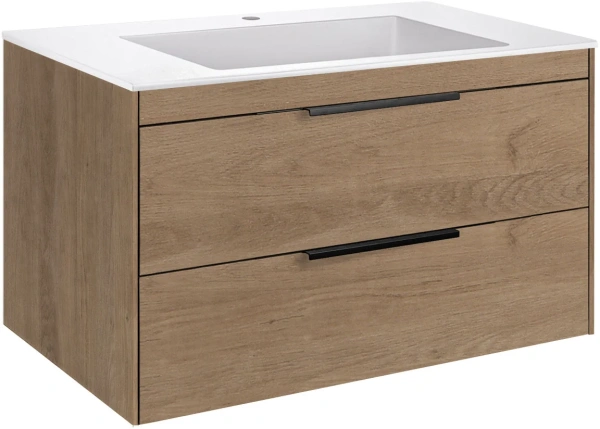 Мебель для ванной Vincea Chiara 2D 80, 2 ящика, натуральный дуб, с белой раковиной фото в интернет-магазине «Wasser-Haus.ru»