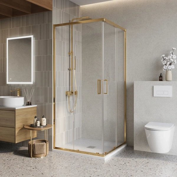 Душевой уголок BelBagno Luce A-2-90-C-ORO 90x90, профиль золото, стекло прозрачное фото в интернет-магазине «Wasser-Haus.ru»