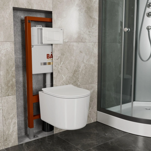 Унитаз подвесной Bauedge Bau Hotel PRO безободковый, с микролифтом, белый фото в интернет-магазине «Wasser-Haus.ru»
