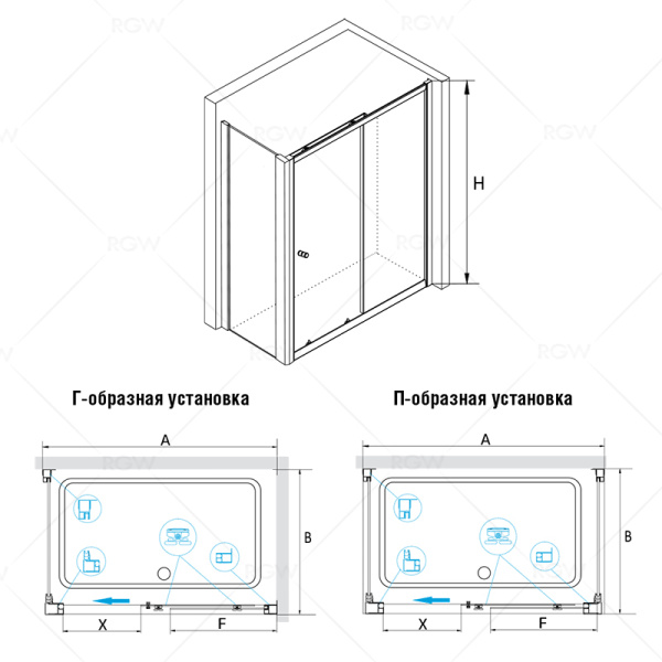 Душевой уголок RGW CL-45 (CL-12 + Z-050-1) 120x80x185 стекло прозрачное фото в интернет-магазине «Wasser-Haus.ru»