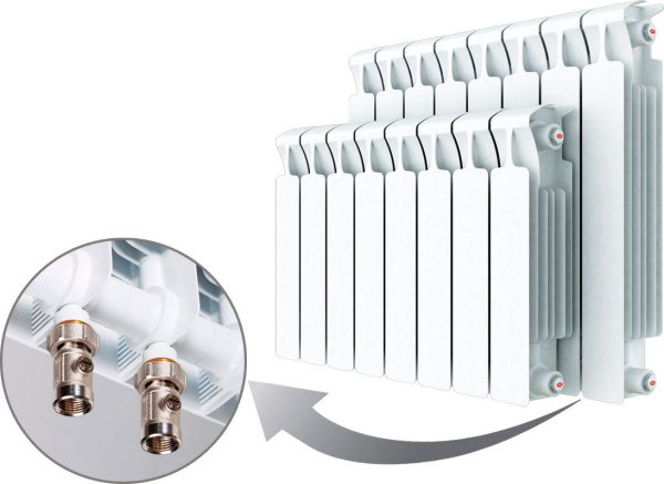Радиатор биметаллический Rifar Monolit Ventil 500 6 секций правое подключение фото в интернет-магазине «Wasser-Haus.ru»