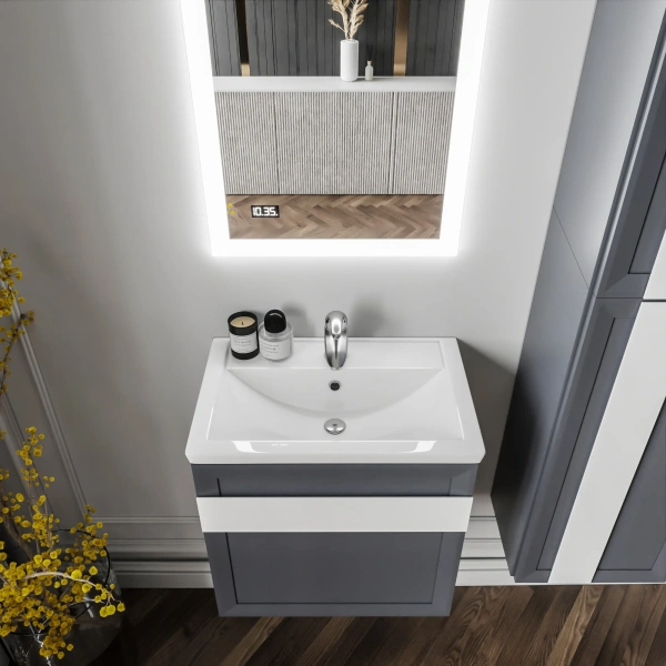 Мебель для ванной Бриклаер Берлин 60 оникс серый, белая глянцевая фото в интернет-магазине «Wasser-Haus.ru»