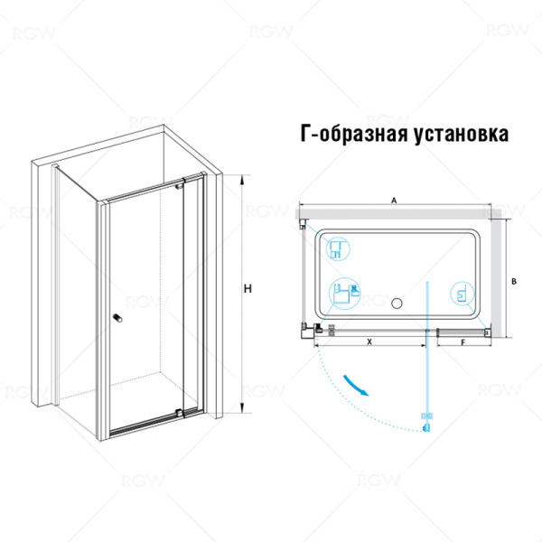 Душевой уголок RGW PA-32 (PA-02 + Z-050-1) 70x70x185 стекло прозрачное фото в интернет-магазине «Wasser-Haus.ru»