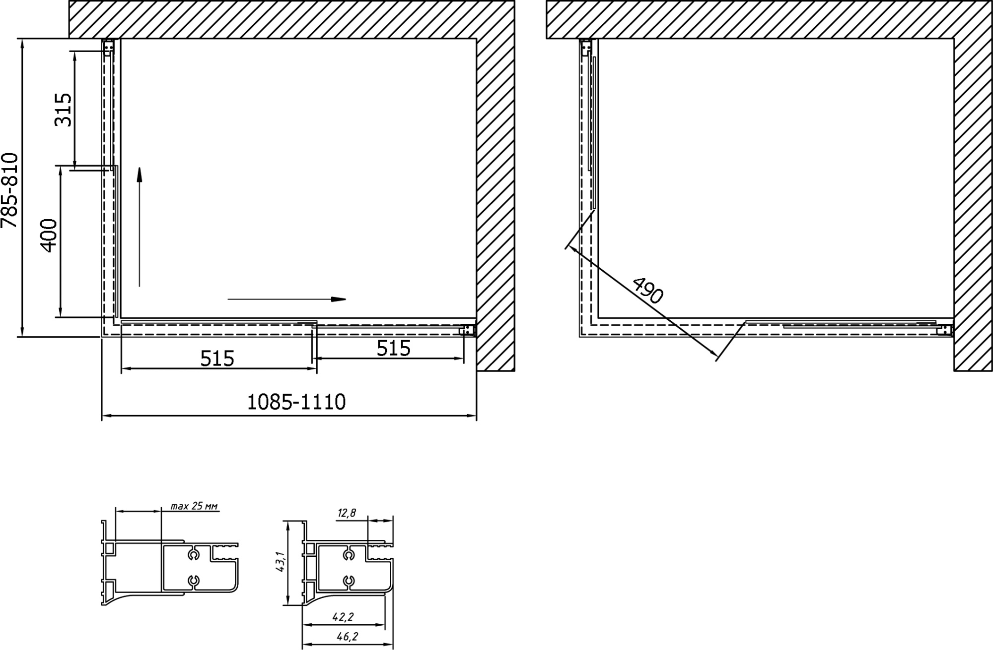 Душевой уголок Vegas Glass ZA-F 110*80 05 01 профиль бронза, стекло прозрачное фото в интернет-магазине «Wasser-Haus.ru»