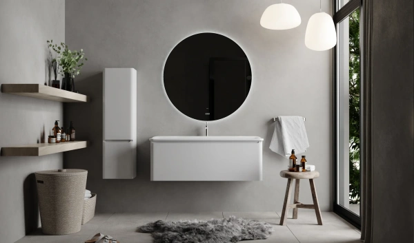 Зеркало круглое Raval Solo 100, с подсветкой и часами фото в интернет-магазине «Wasser-Haus.ru»