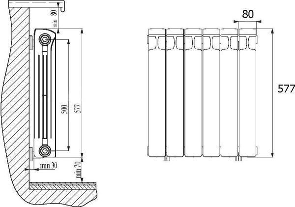 Радиатор биметаллический Rifar Monolit Ventil 500 4 секции левое подключение фото в интернет-магазине «Wasser-Haus.ru»
