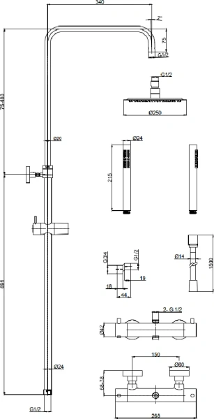 Душевая стойка AQUAme AQM8006GG глянцевое золото фото в интернет-магазине «Wasser-Haus.ru»