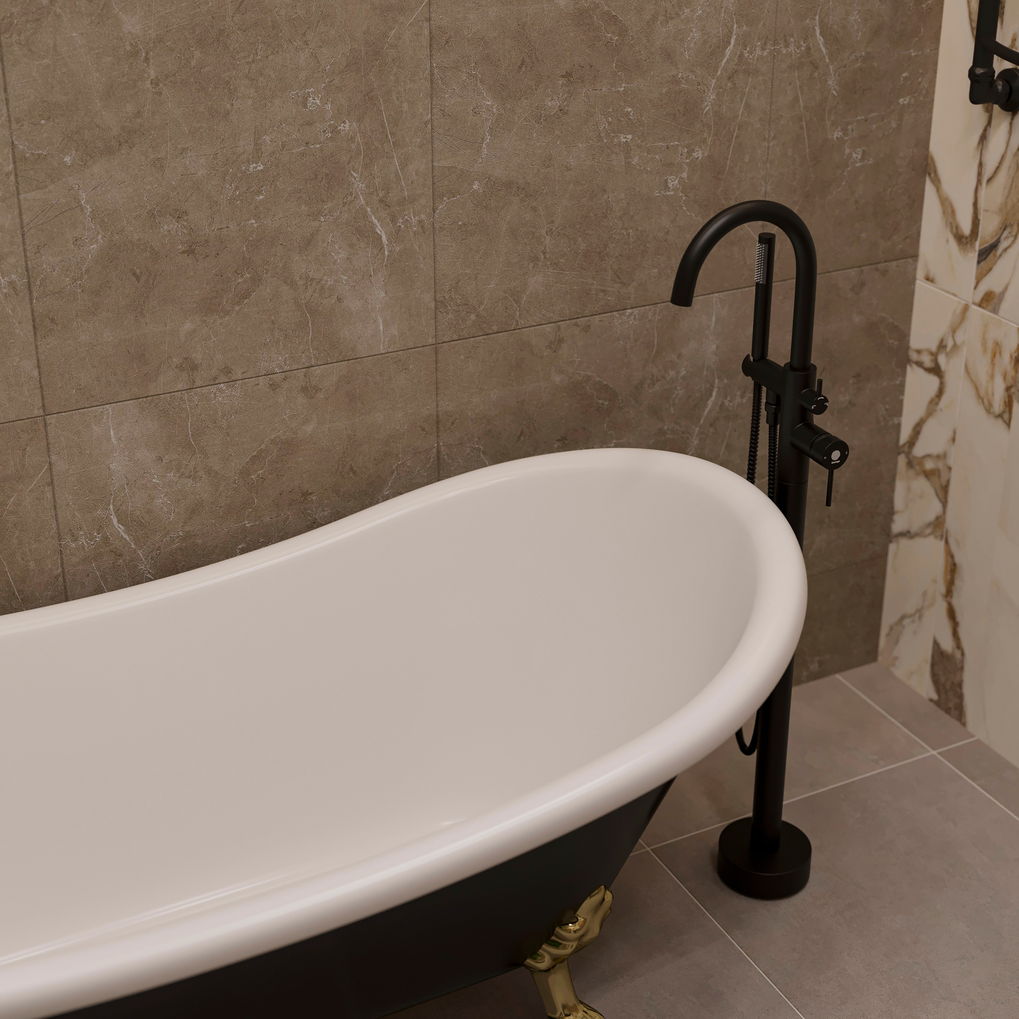 Акриловая ванна Artemis Cloe 180x75 черная, ножки золото фото в интернет-магазине «Wasser-Haus.ru»