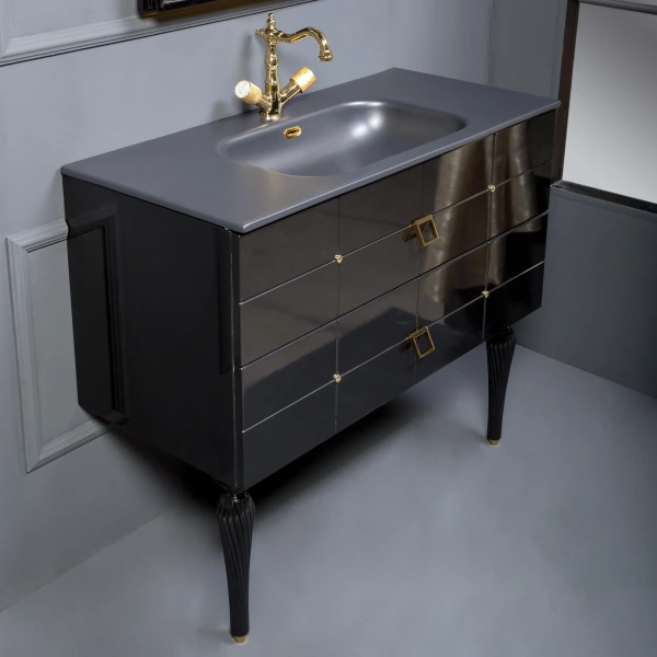 Мебель для ванной Armadi Art Vallessi Avangarde Piazza 100 черная, с раковиной-столешницей фото в интернет-магазине «Wasser-Haus.ru»