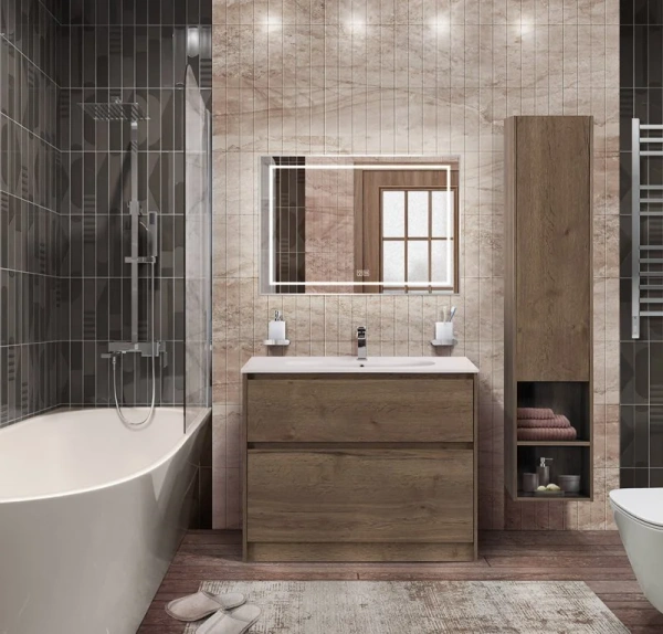 Мебель для ванной BelBagno Kraft 100 напольная, rovere tabacco, раковина LOV-1000-LVB фото в интернет-магазине «Wasser-Haus.ru»