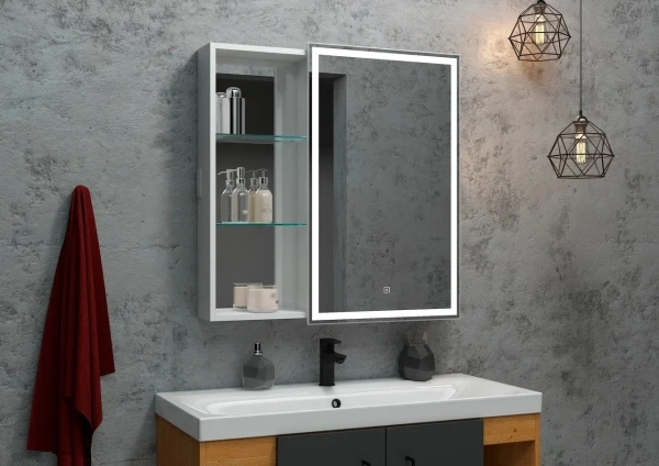 Зеркало-шкаф CONTINENT Aperio R 80х80 с подсветкой фото в интернет-магазине «Wasser-Haus.ru»