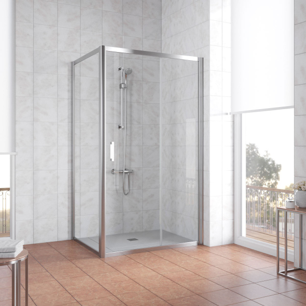 Душевой уголок Vegas Glass ZP+ZPV 100*80 08 01 профиль глянцевый хром, стекло прозрачное фото в интернет-магазине «Wasser-Haus.ru»