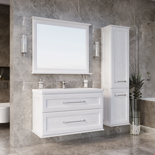 Зеркало ASB-Woodline Венеция 100 белое, патина серебро фото в интернет-магазине «Wasser-Haus.ru»