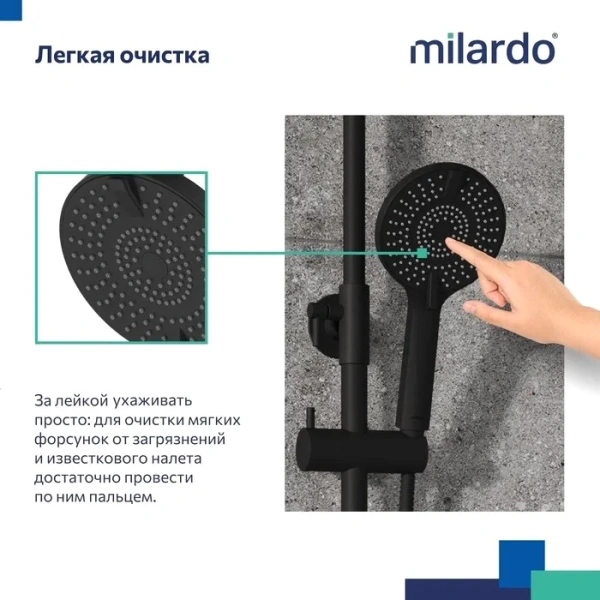 Душевая лейка Milardo Rora ROR4FBRM18 матовая черная фото в интернет-магазине «Wasser-Haus.ru»