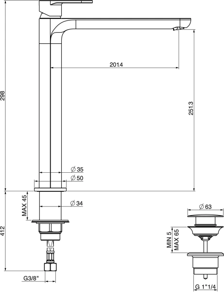 Смеситель для раковины Gattoni H2OMIX 7000 7007070NO черный матовый, с донным клапаном фото в интернет-магазине «Wasser-Haus.ru»