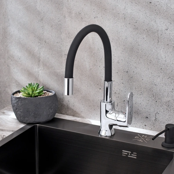 Смеситель для кухни РМС SL123BL SL123BL-016F-1 чёрный, хром фото в интернет-магазине «Wasser-Haus.ru»