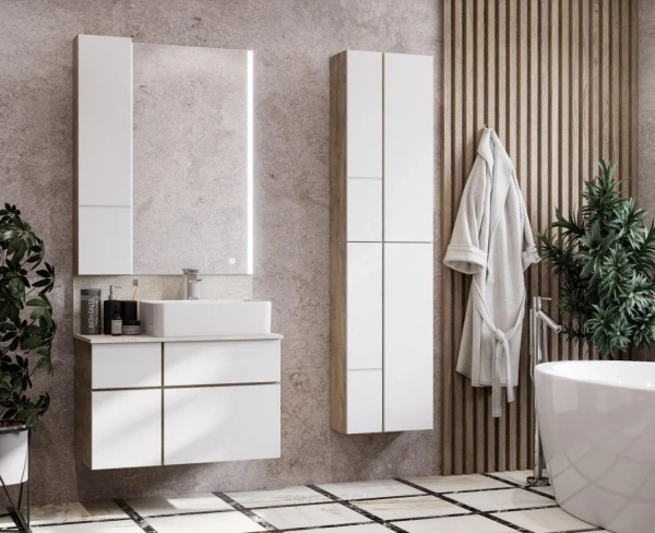 Шкаф AQUATON Мишель 23 дуб эндгрейн, белый фото в интернет-магазине «Wasser-Haus.ru»