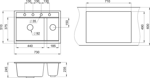 Комплект Мойка кухонная Granula Kitchen Space KS-7302 шварц + Смеситель GR-2502 шварц фото в интернет-магазине «Wasser-Haus.ru»