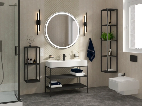 Полка Cezares Cadro 30, четырехъярусная, черные полки-вставки фото в интернет-магазине «Wasser-Haus.ru»
