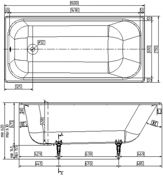 Чугунная ванна Wotte Start 160x75, с ручками фото в интернет-магазине «Wasser-Haus.ru»