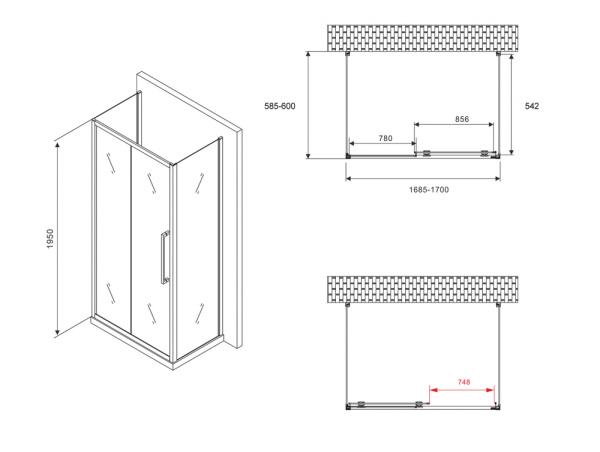 Душевой уголок ABBER Schwarzer Diamant AG30170BH-S60B-S60B фото в интернет-магазине «Wasser-Haus.ru»
