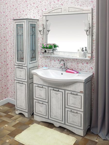 Мебель для ванной Sanflor Адель 100 белая, патина серебро фото в интернет-магазине «Wasser-Haus.ru»
