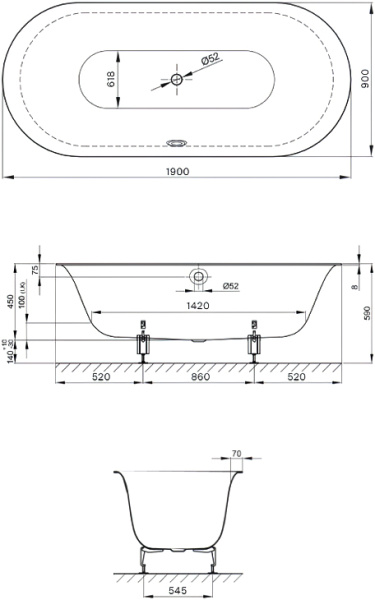 Стальная ванна Bette Lux Oval 3467-035 PLUS AR 190x90 с антискользящим самоочищающимся покрытием фото в интернет-магазине «Wasser-Haus.ru»