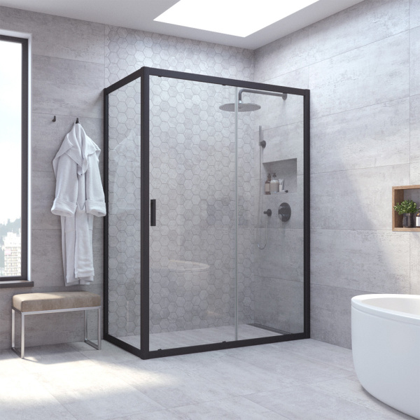 Душевой уголок Vegas Glass ZP+ZPV NOVO 100*80 02М 01 профиль черный матовый, стекло прозрачное фото в интернет-магазине «Wasser-Haus.ru»