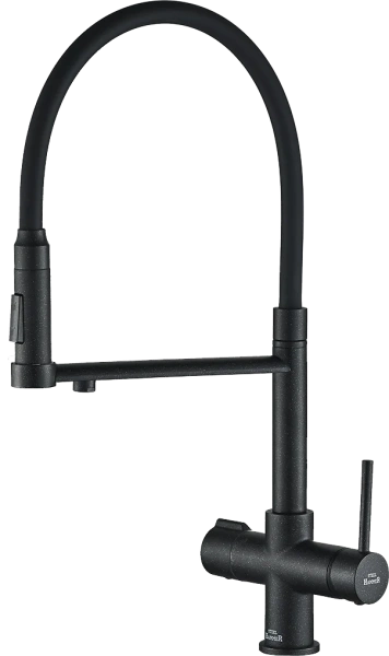 Комплект Мойка кухонная Paulmark Flugen 50-650 PM216550-BL черный + Смеситель Steel Hammer SH 2003 BLACK черный, с гибким изливом фото в интернет-магазине «Wasser-Haus.ru»