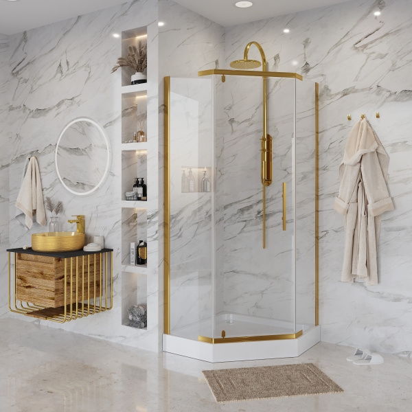 Душевой уголок Niagara Nova NG-6405-08 GOLD 90x90 профиль желтое золото, стекло прозрачное фото в интернет-магазине «Wasser-Haus.ru»