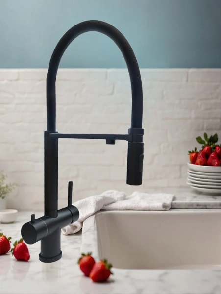 Смеситель для кухни AltroBagno Flusso 050204 NeOp с гибким изливом, матовый черный фото в интернет-магазине «Wasser-Haus.ru»