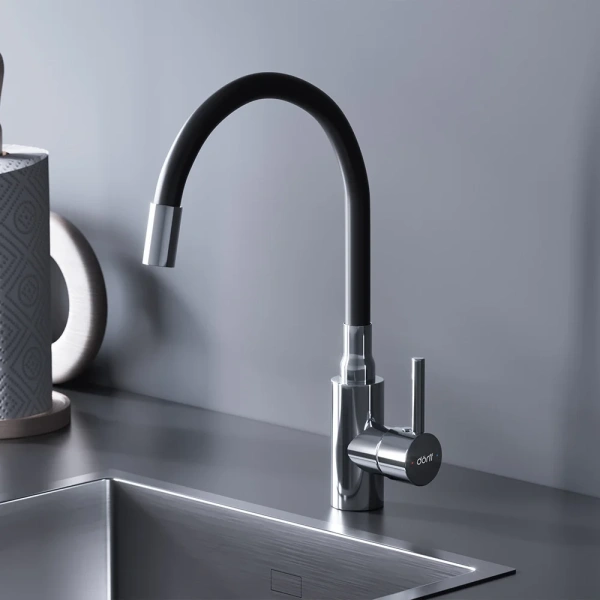 Смеситель для кухни Dorff Logic D3007622 хром, черный, с гибким изливом фото в интернет-магазине «Wasser-Haus.ru»
