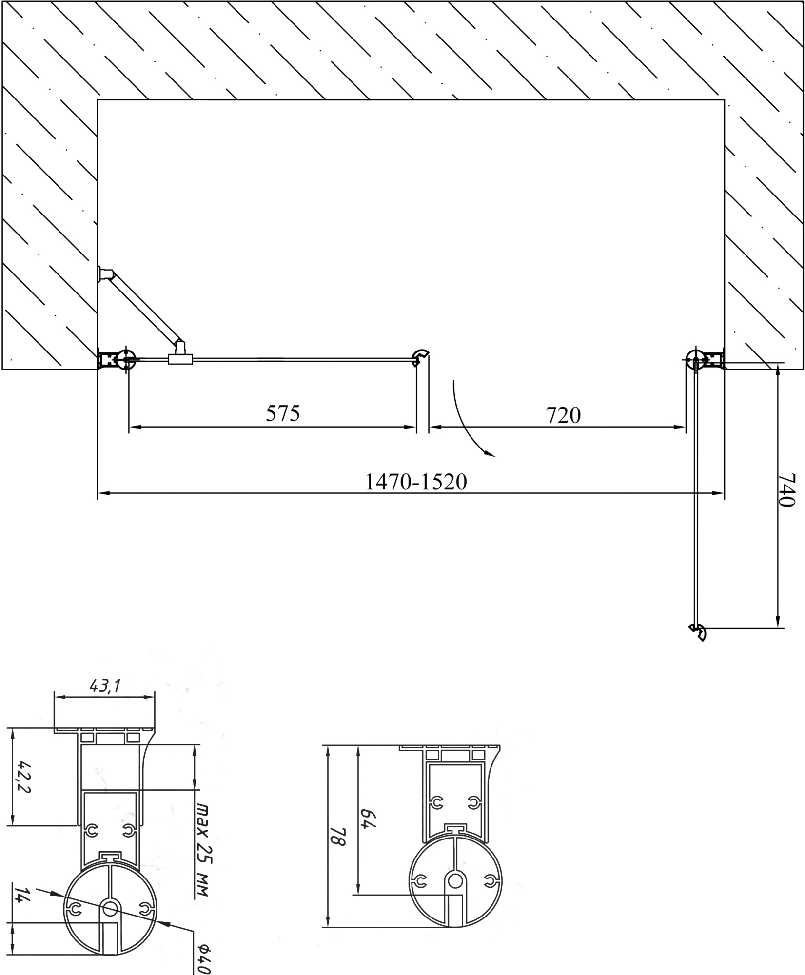 Душевая дверь в нишу Vegas Glass EP-F-2 150 07 01 R профиль матовый хром, стекло прозрачное фото в интернет-магазине «Wasser-Haus.ru»