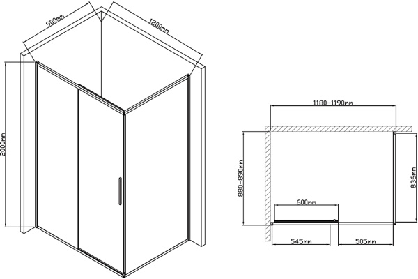 Душевой уголок Vincea Slim-U VSR-2SU9012CLB 120x90 см, профиль матовый черный, стекло прозрачное фото в интернет-магазине «Wasser-Haus.ru»