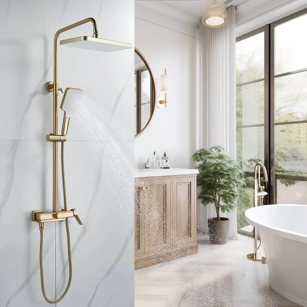 Душевая стойка Shevanik S9936G, золотой сатин фото в интернет-магазине «Wasser-Haus.ru»