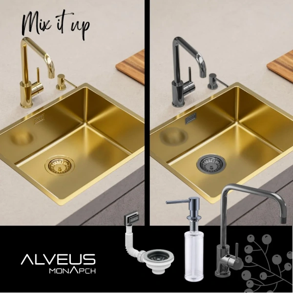 Смеситель для кухни с PVD покрытием с высоким поворотным изливом ALVEUS OZ MONARCH ANTHRACITE антрацит, графит, черный фото в интернет-магазине «Wasser-Haus.ru»
