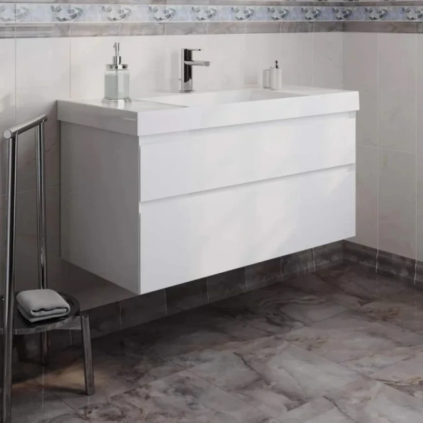 Мебель для ванной Kerama Marazzi Cubo 100 подвесная, белая матовая фото в интернет-магазине «Wasser-Haus.ru»